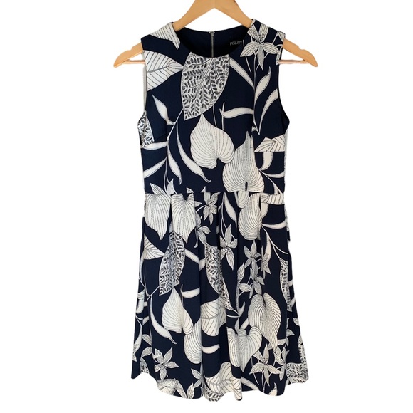 Roz & Ali Dress w Silver Metal Y2K Back Zipper & Oversized Botanical Print sz 2P - Picture 1 of 14